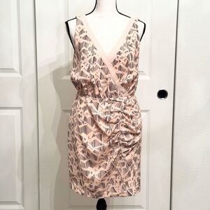 BCBGeneration Pink Patterned Deep V Knee Length Sheath Dress, Size Small